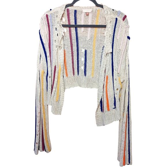 Anthropologie Pilcro striped open front knit cardigan sweater colorful funky art - Picture 3 of 8